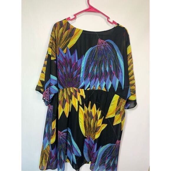 Lane Bryant Women's Feather Print V-Neck Semi Sheer Mini Shift Dress Multi 22/24 - Picture 7 of 7